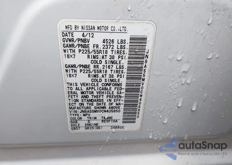 2012 Nissan Rogue Sv W/Sl Pkg z USA, uszkodzony, nr VIN JN8AS5MV0CW405850